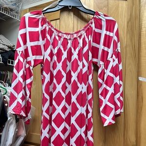 Pink and White Geometric Dress